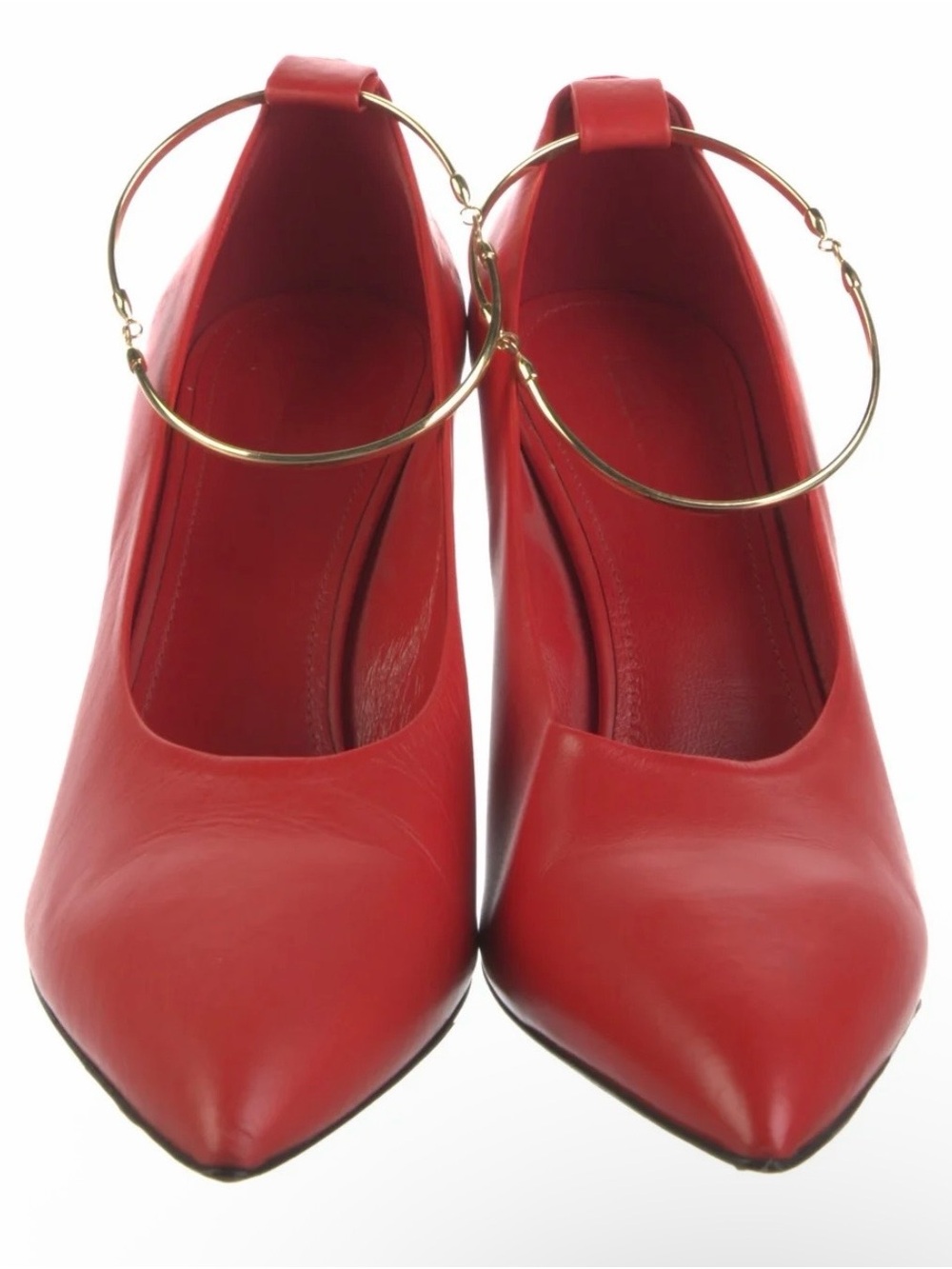 Jil Sander Red Pointed-Toe Pumps with Gold Hoop Ankle Detail